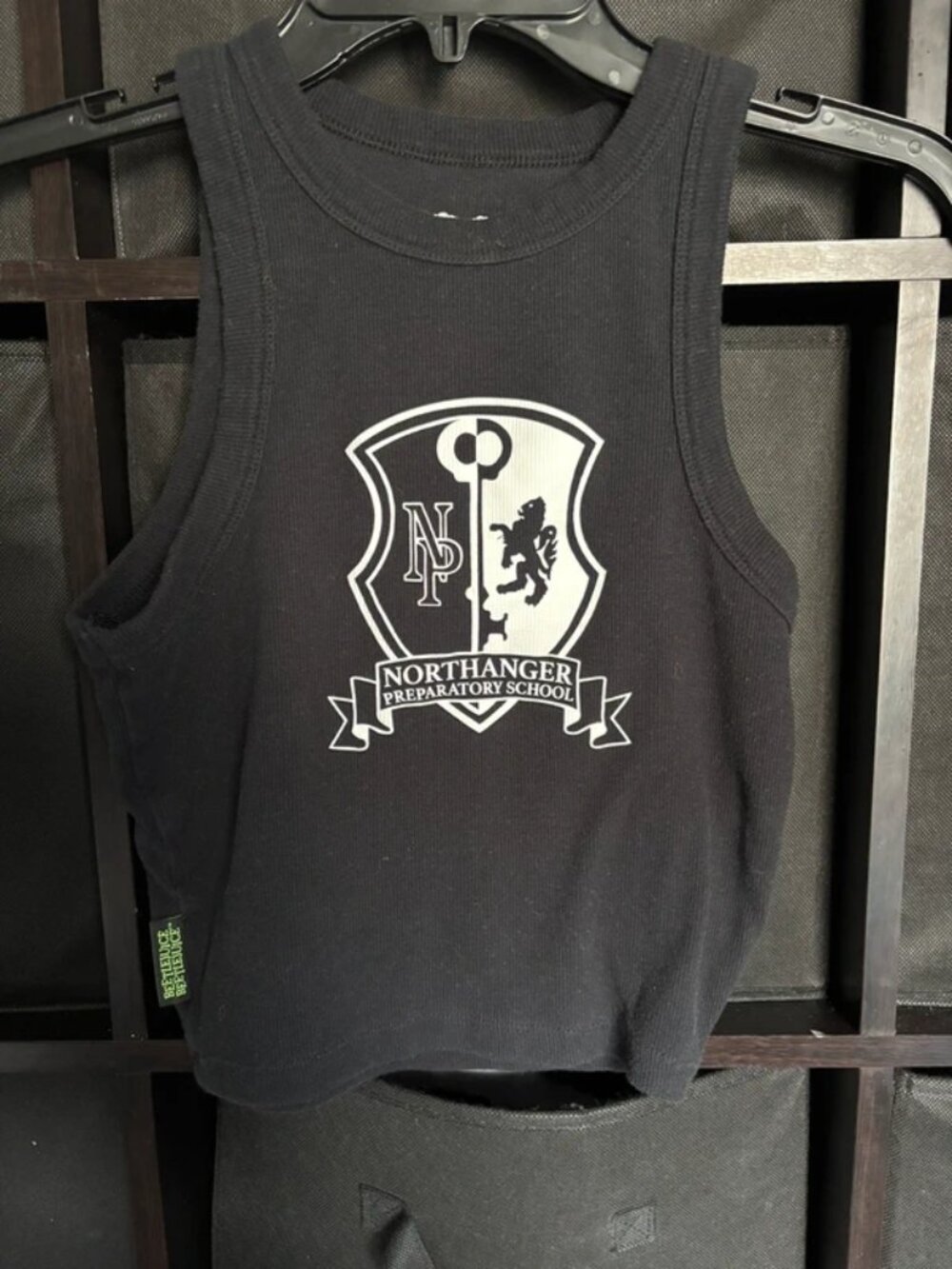 Beetlejuice Northanger Prep Black Ribbed Crop Tank Size Small